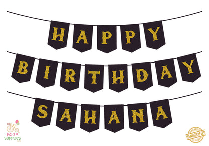 Hand Crafted Black with Gold Happy Birthday Bunting