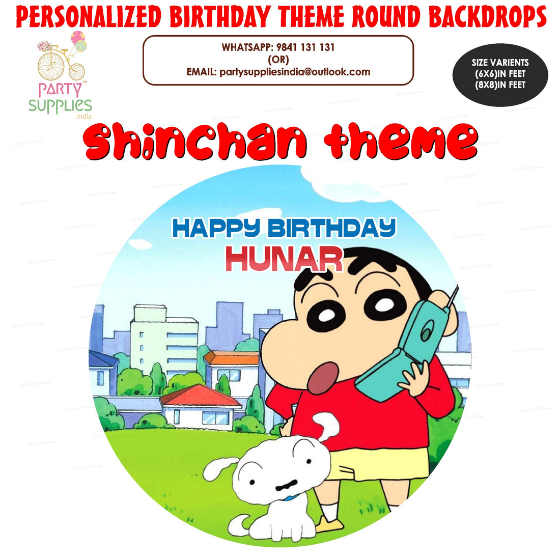 PSI Shinchan Theme Personalized Round Backdrop
