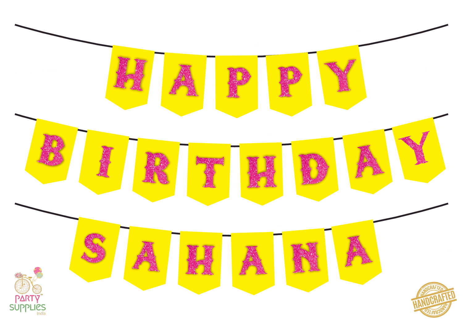 Hand Crafted Yellow with Pink Happy Birthday Bunting