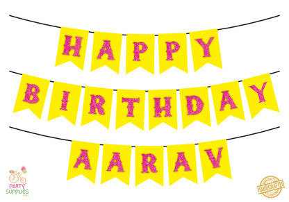 Hand Crafted Yellow with Pink Happy Birthday Bunting