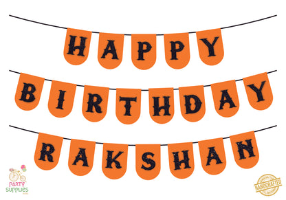 Hand Crafted Orange with Black Happy Birthday Bunting