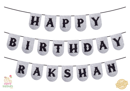 Hand Crafted Silver with Black Happy Birthday Bunting