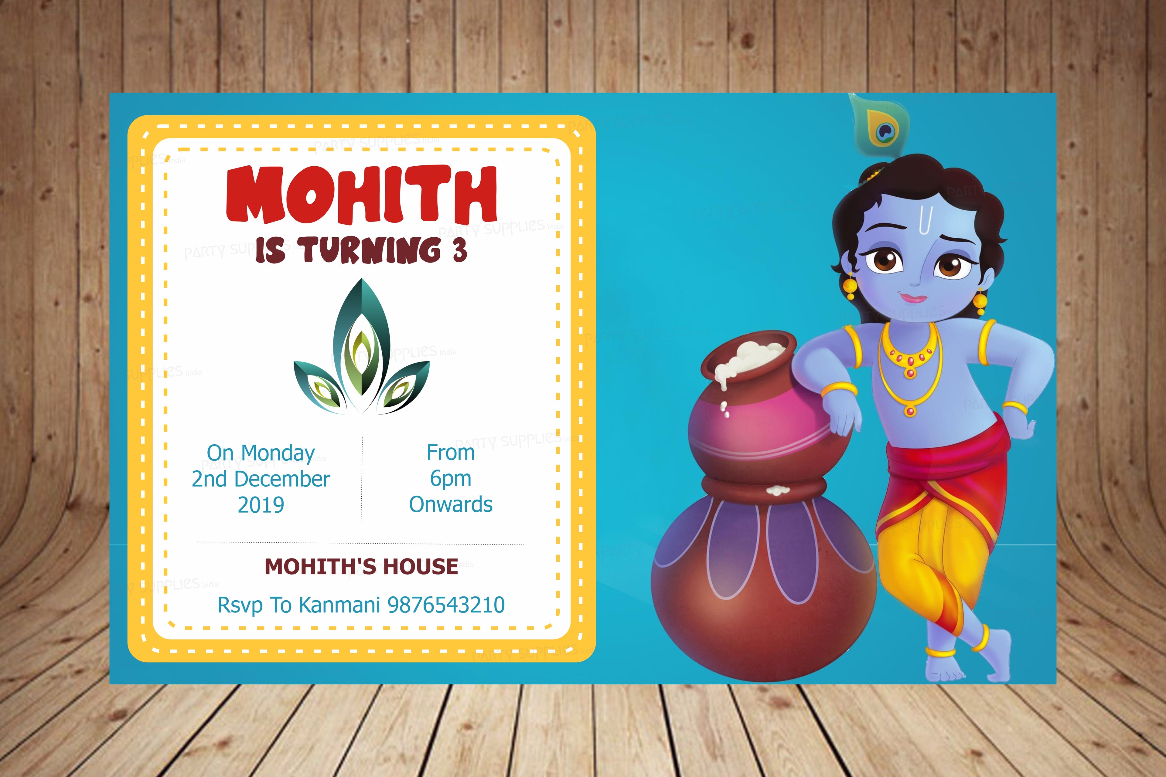 Little Krishna with Pot Theme Invite
