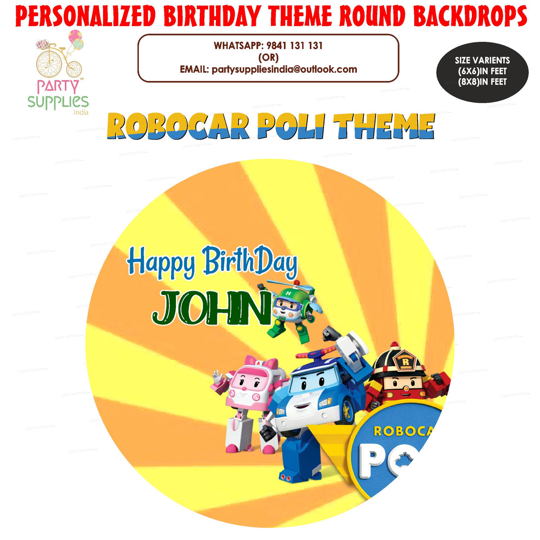 Robo Poli Theme Personalized Round Backdrop