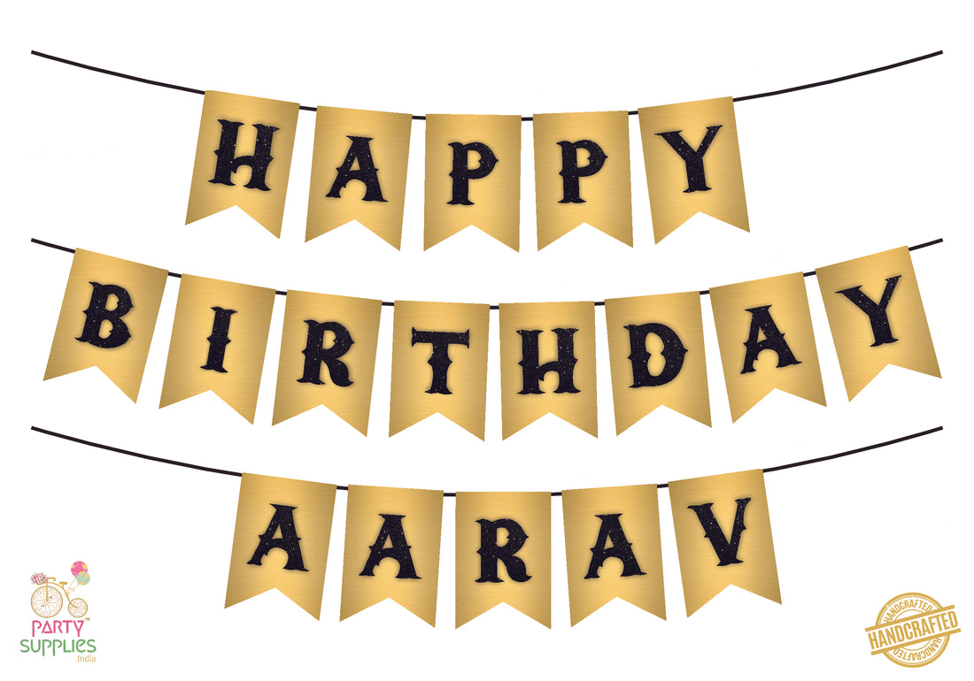 Hand Crafted Gold with Black Happy Birthday Bunting