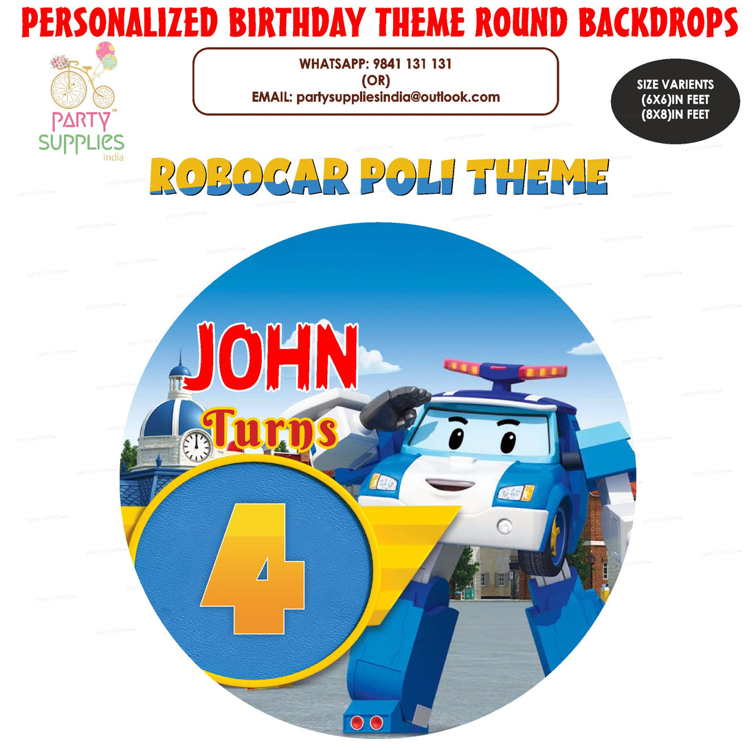 Robo Poli Theme Round Backdrop