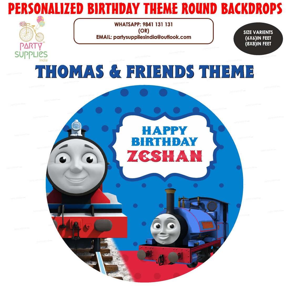 PSI Thomas and Friends Theme Personalized Round Backdrop