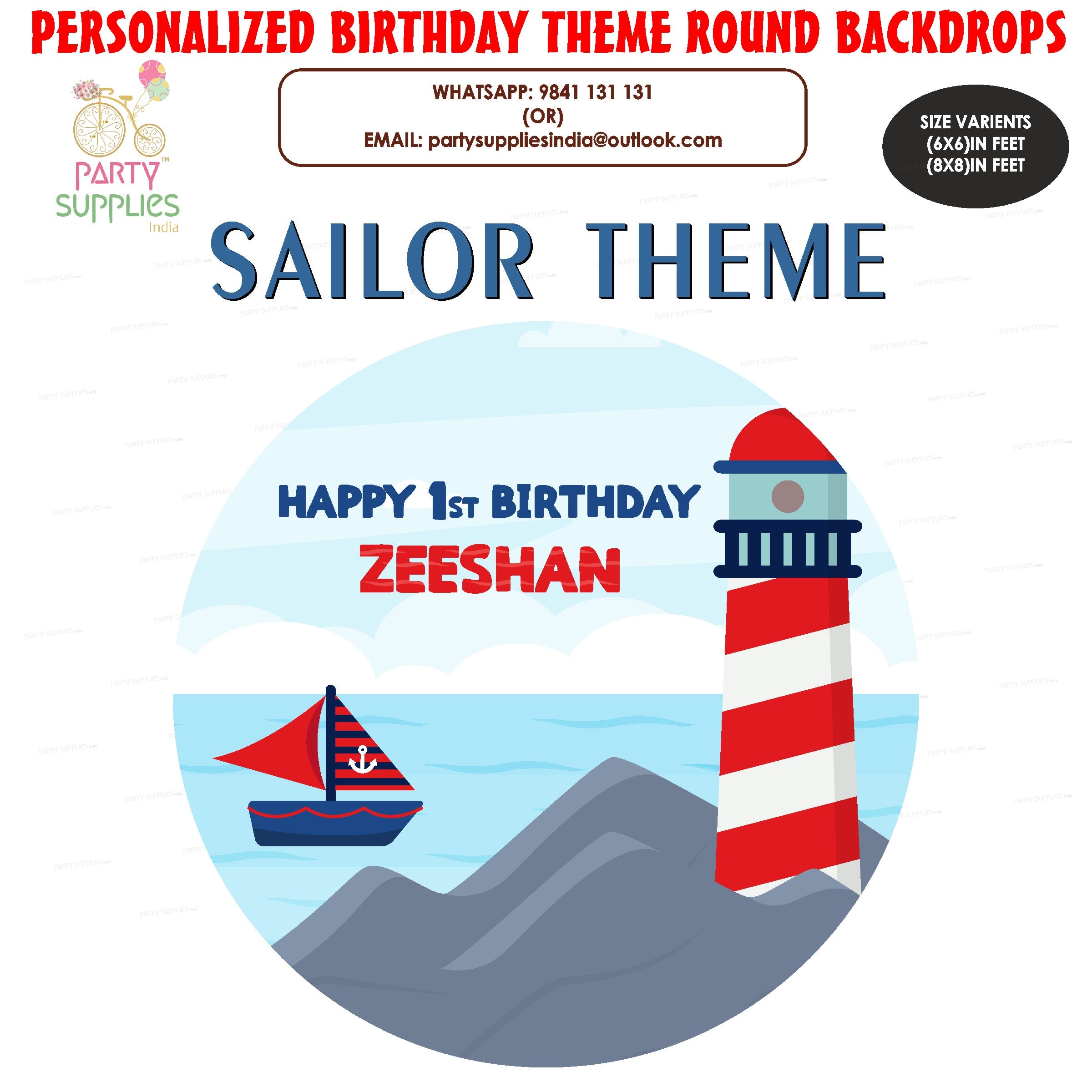 Sailor Theme Premium Round Backdrop