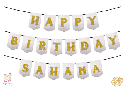 Hand Crafted Silver with Gold Happy Birthday Bunting