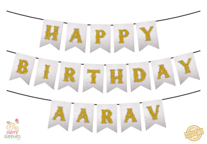 Hand Crafted Silver with Gold Happy Birthday Bunting