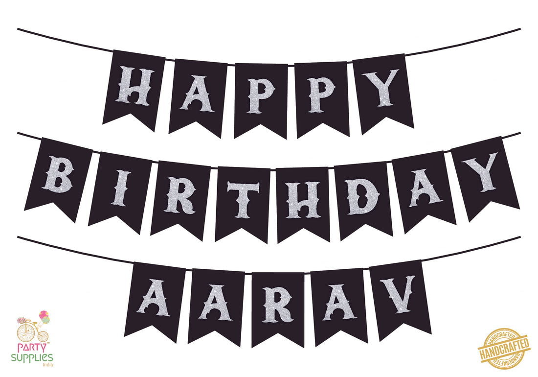 Hand Crafted Black with Silver Happy Birthday Bunting
