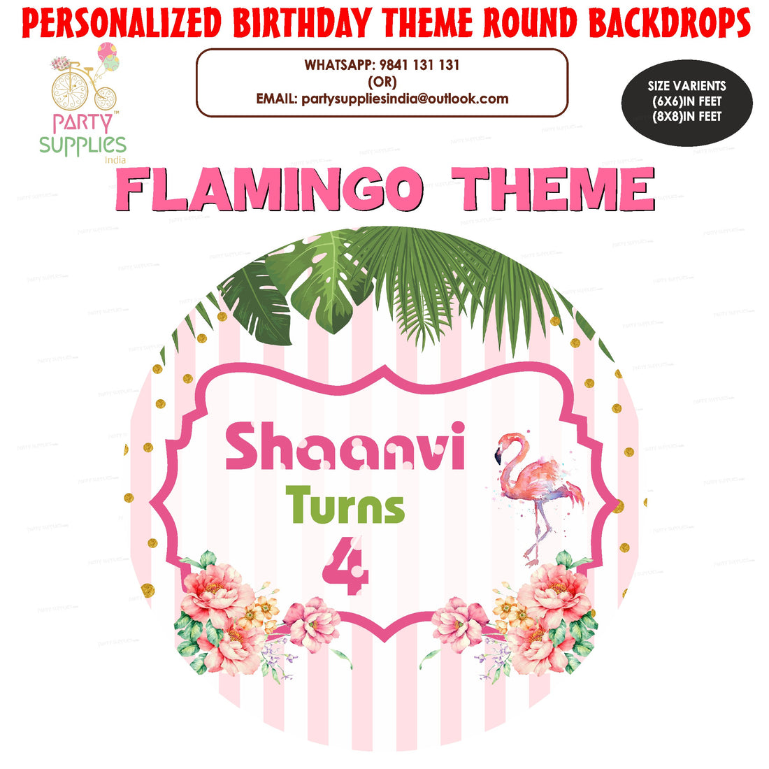 Flamingo Theme Personalized Round Backdrop