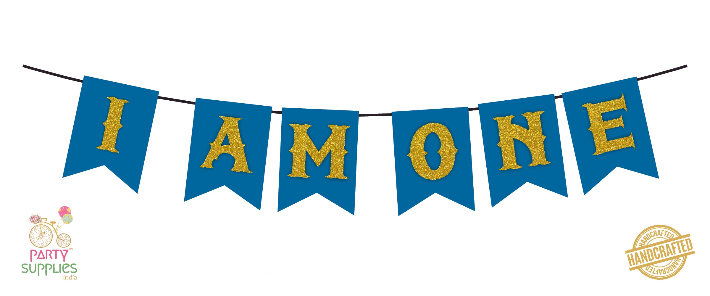 Hand Crafted Sky Blue with Gold I Am One Bunting