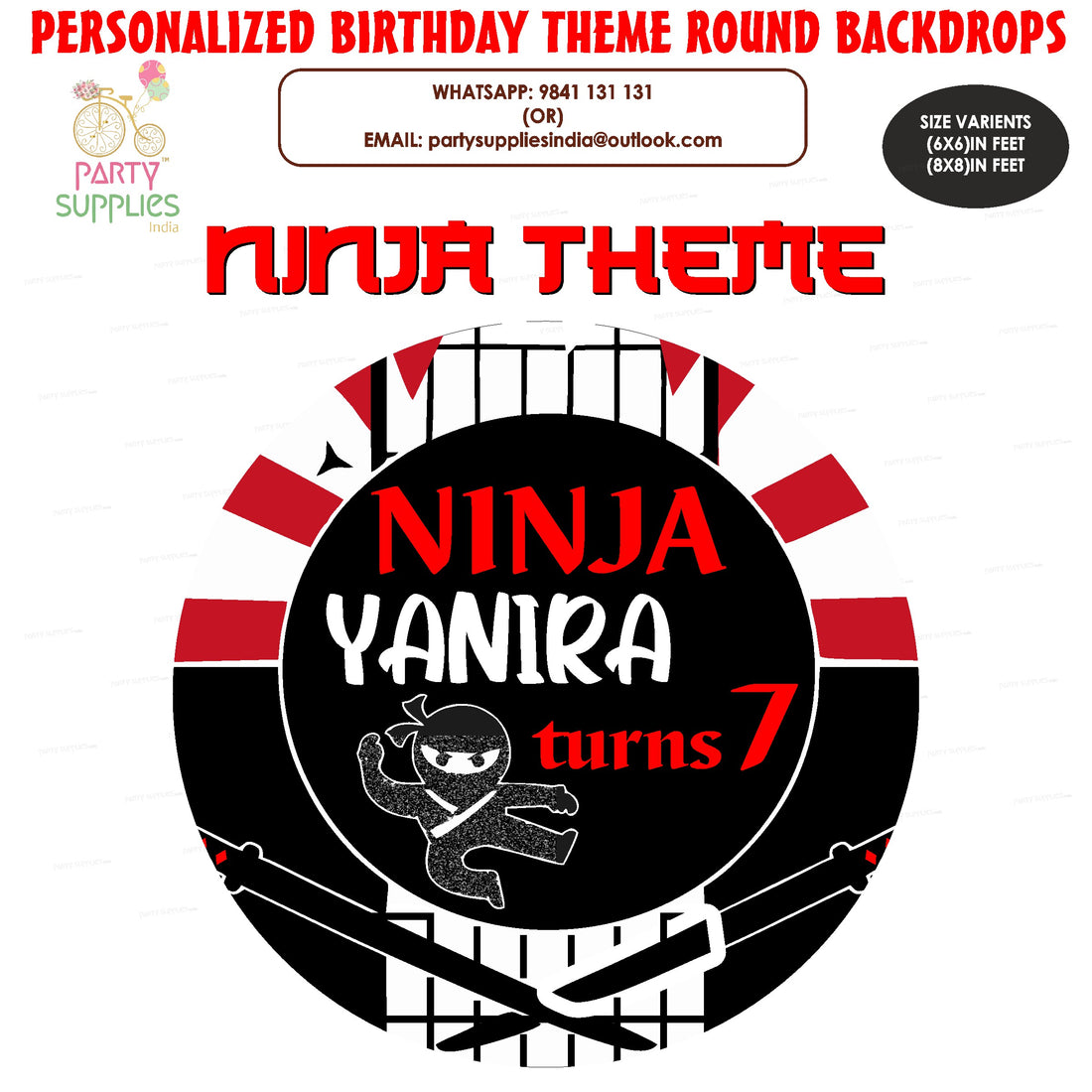 Ninja Theme Personalized Round Backdrop