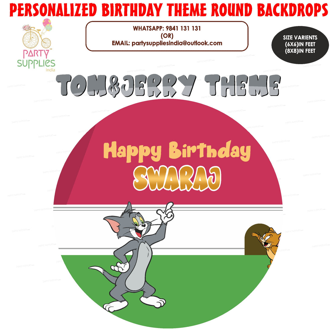 PSI Tom &amp; Jerry Theme Customized Round Backdrop