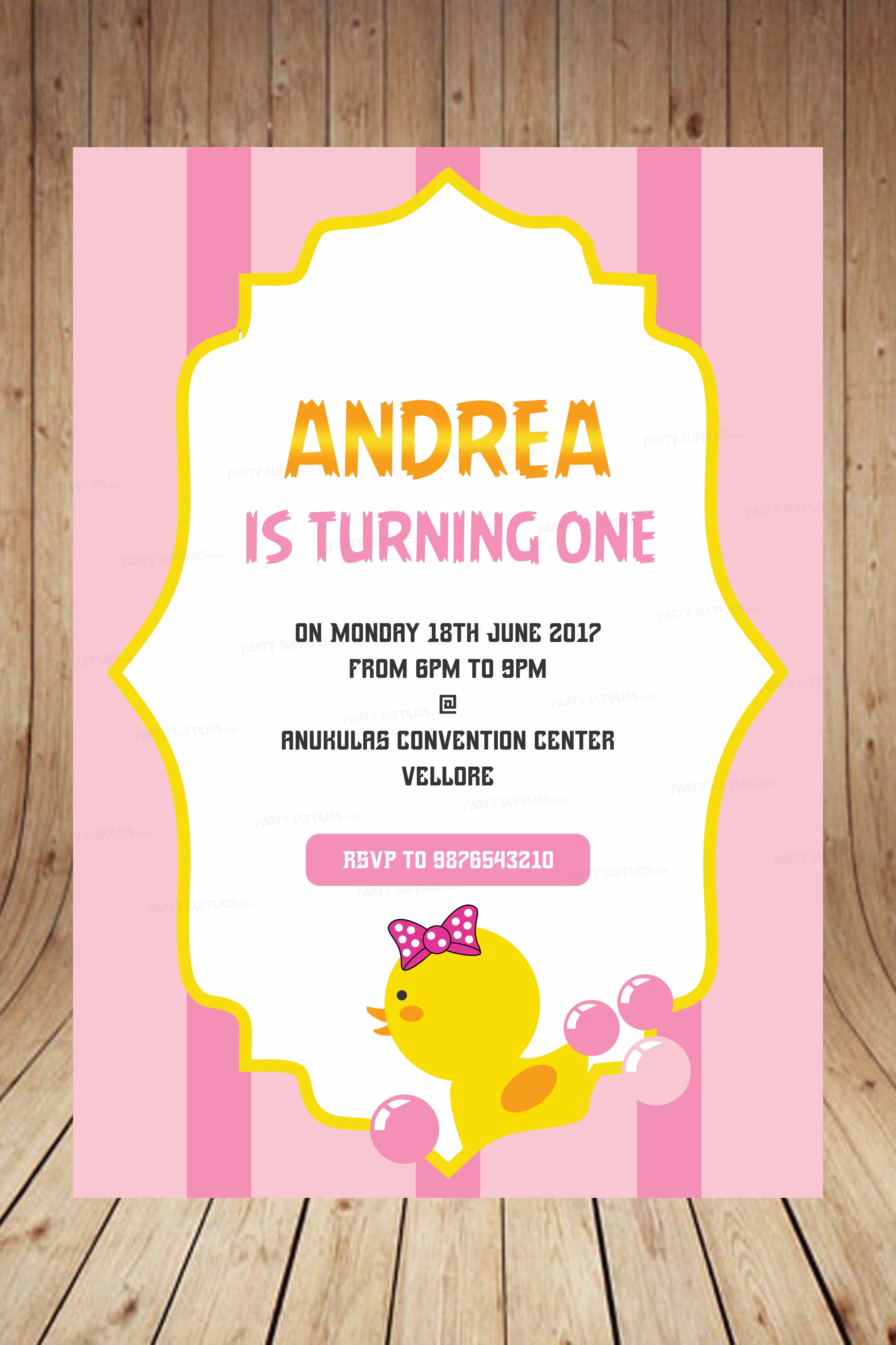 PSI Duck Theme Girl Personalized Invite