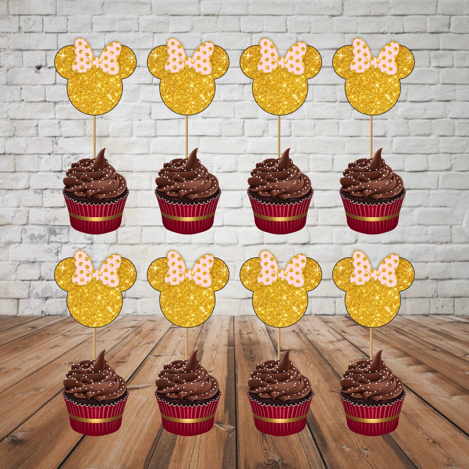 Minnie Mouse Theme Golden Cupcake Topper