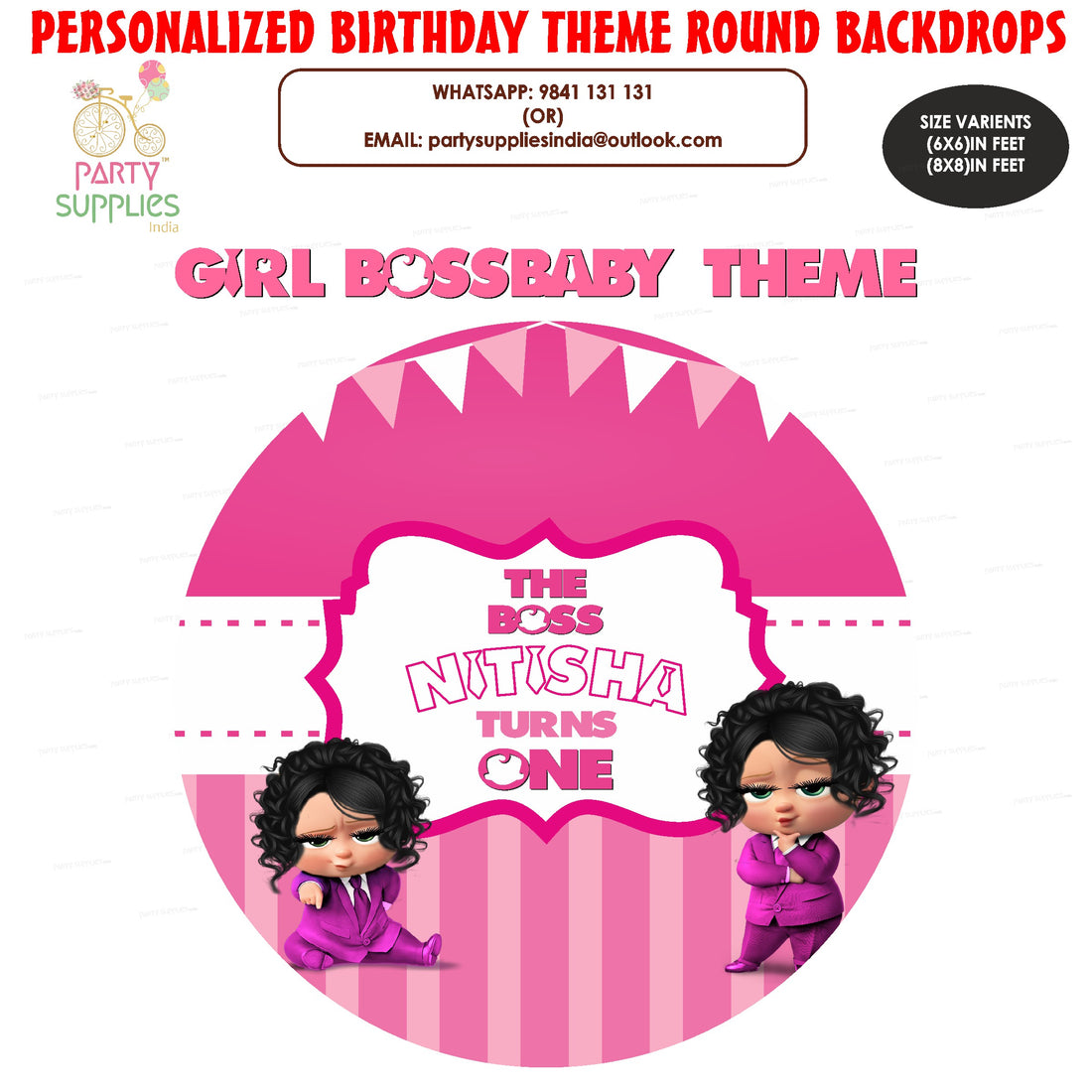 PSI Girl Boss Baby Theme Customized Round Backdrop