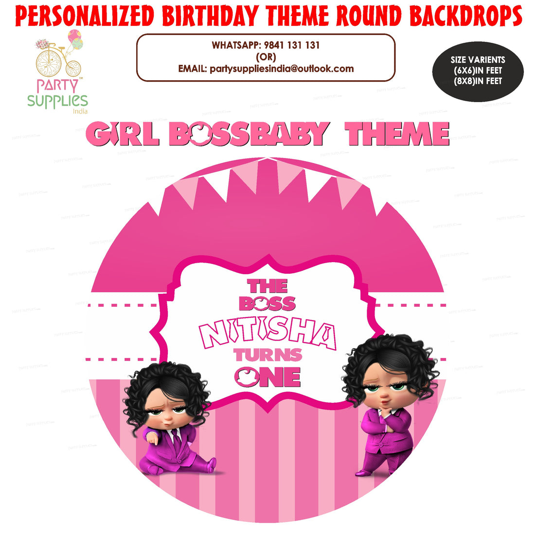 Girl Boss Baby Theme Customized Round Backdrop