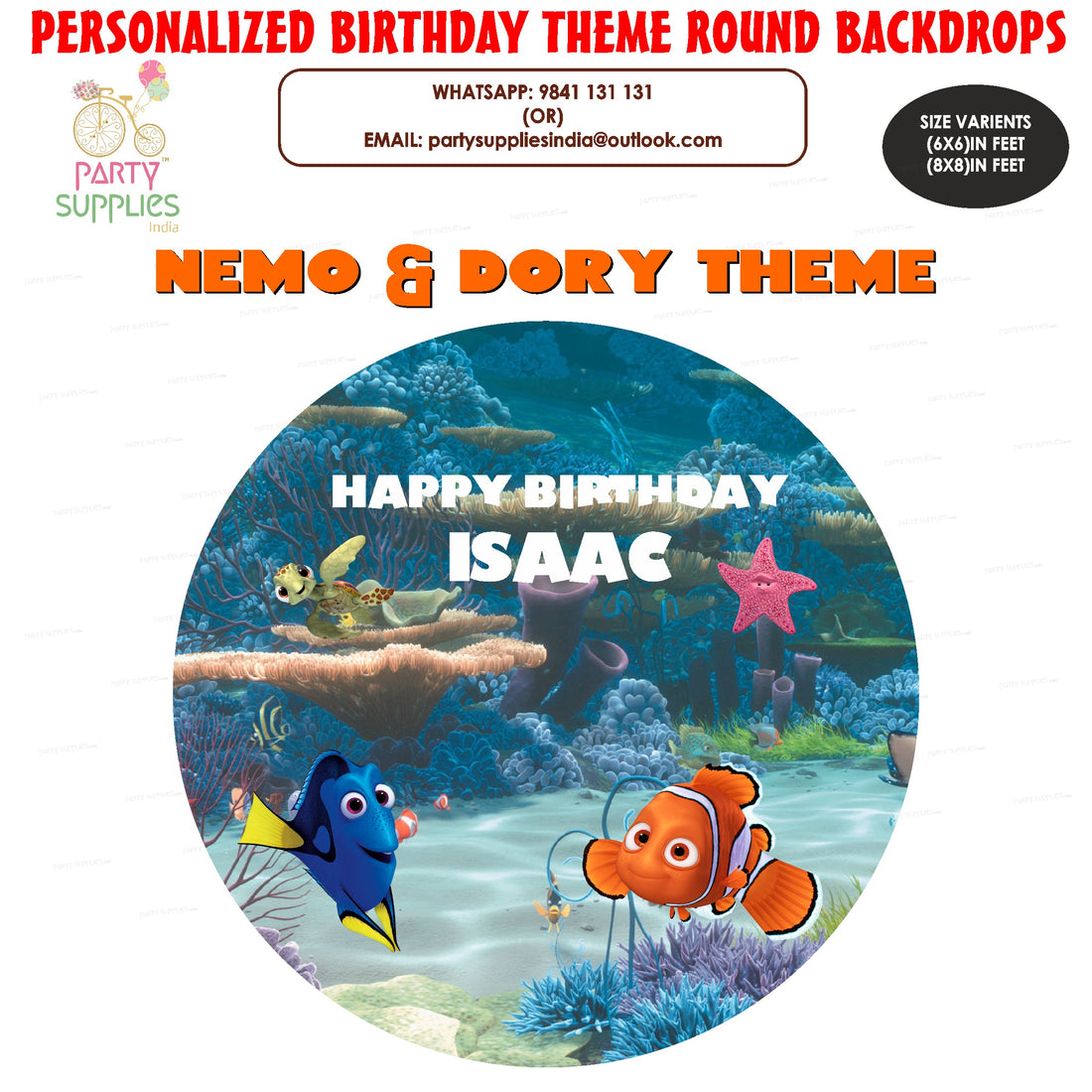 Nemo and Dory Theme Personalized Round Backdrop