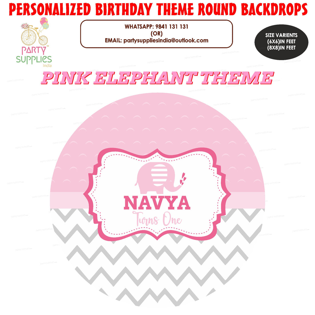 Pink Elephant Theme Customized Round Backdrop