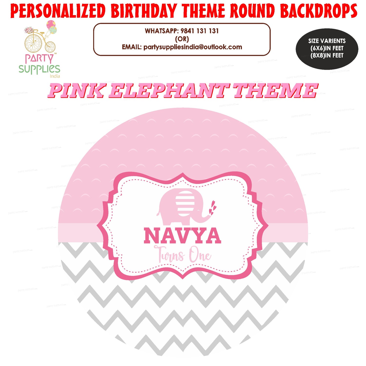 Pink Elephant Theme Customized Round Backdrop - image 1 of 4 | Party Supplies India