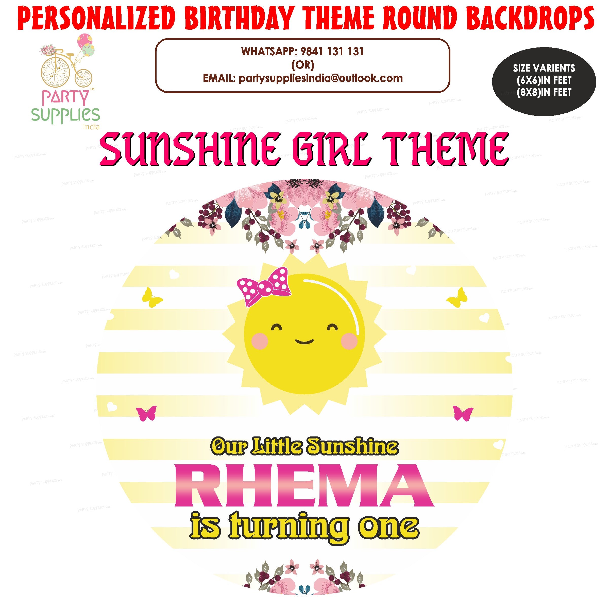 Sunshine Theme Girl Personalized Round Backdrop