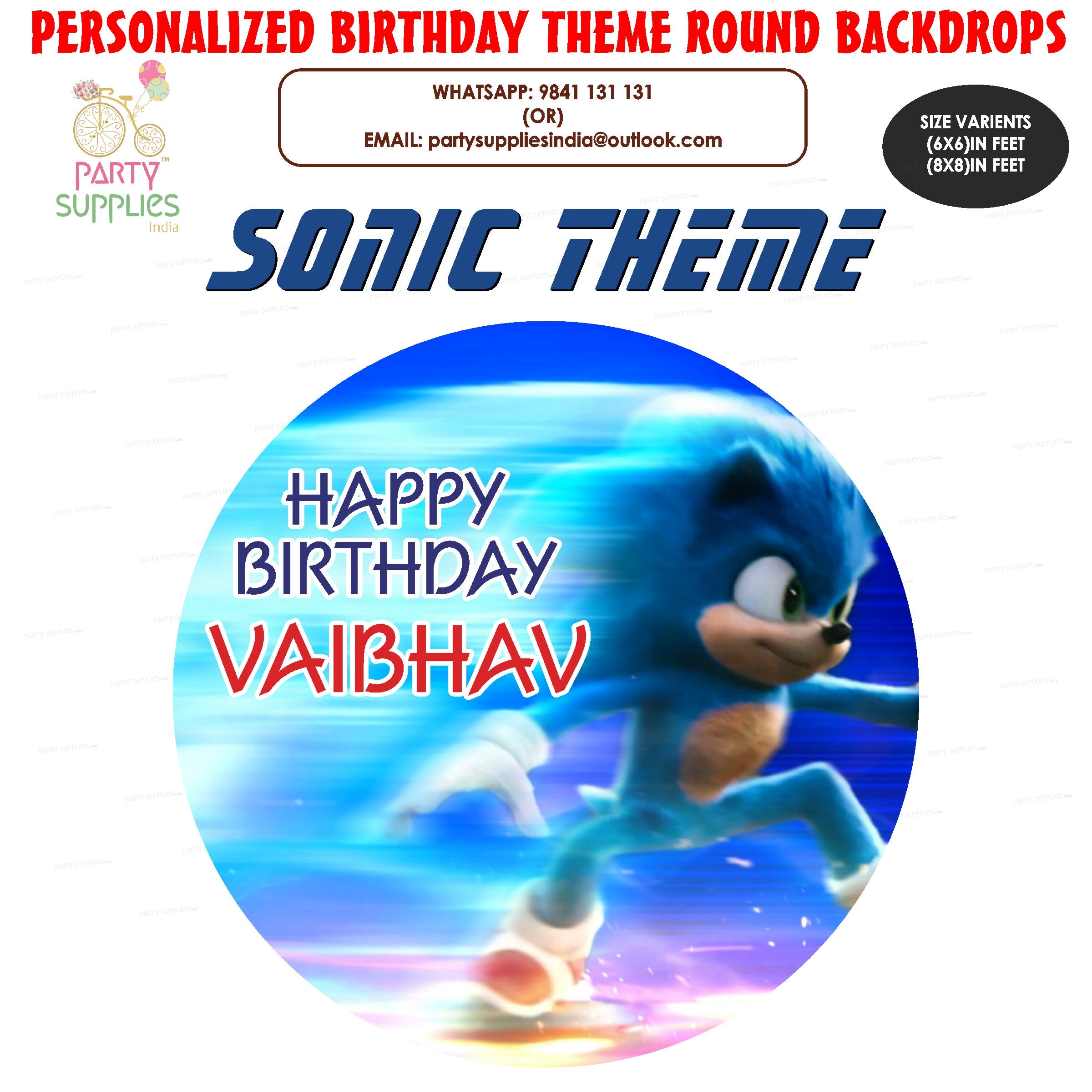 Sonic the Hedgehog Theme Customized Round Backdrop - image 1 of 4 | Party Supplies India
