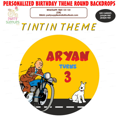 Tintin Theme Personalized Round Backdrop