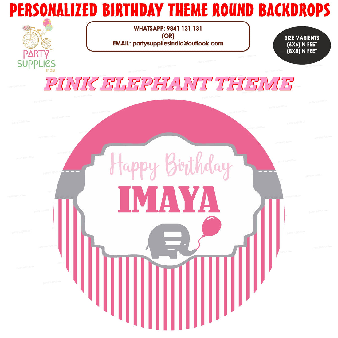 Pink Elephant Theme Round Backdrop