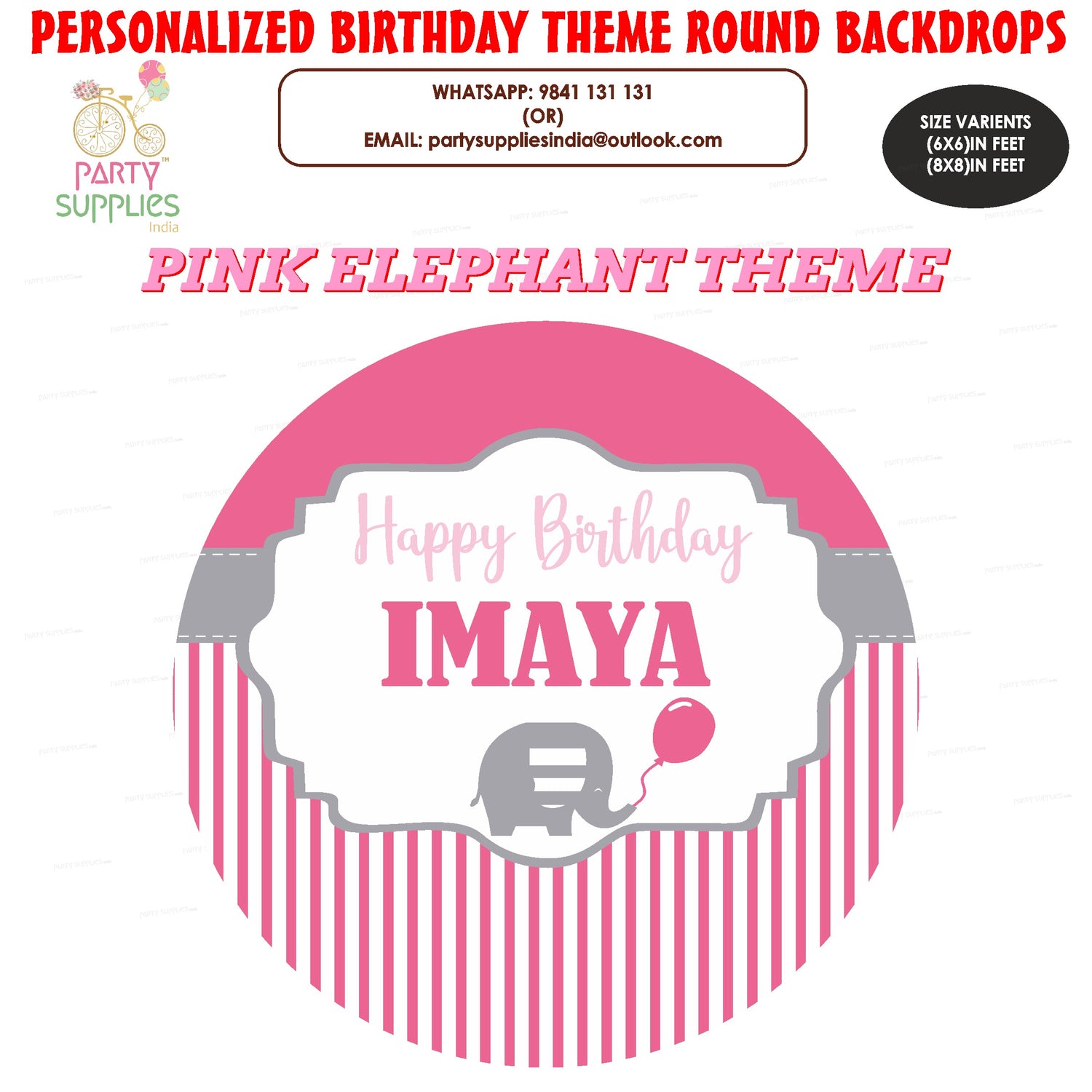 Pink Elephant Theme Round  Backdrop - image 1 of 4 | Party Supplies India