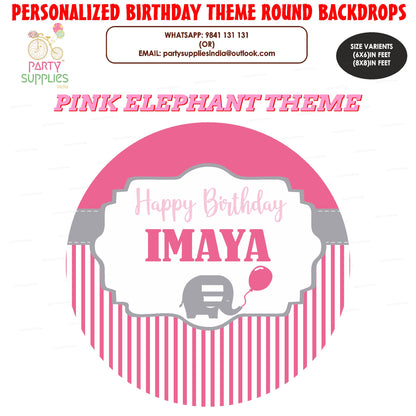 Pink Elephant Theme Round  Backdrop - image 1 of 4 | Party Supplies India