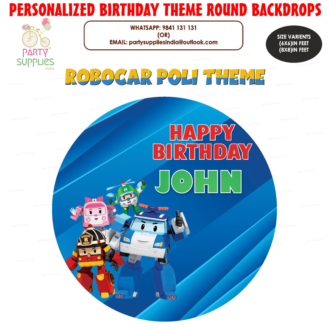 Robo Poli Theme Customized Round Backdrop