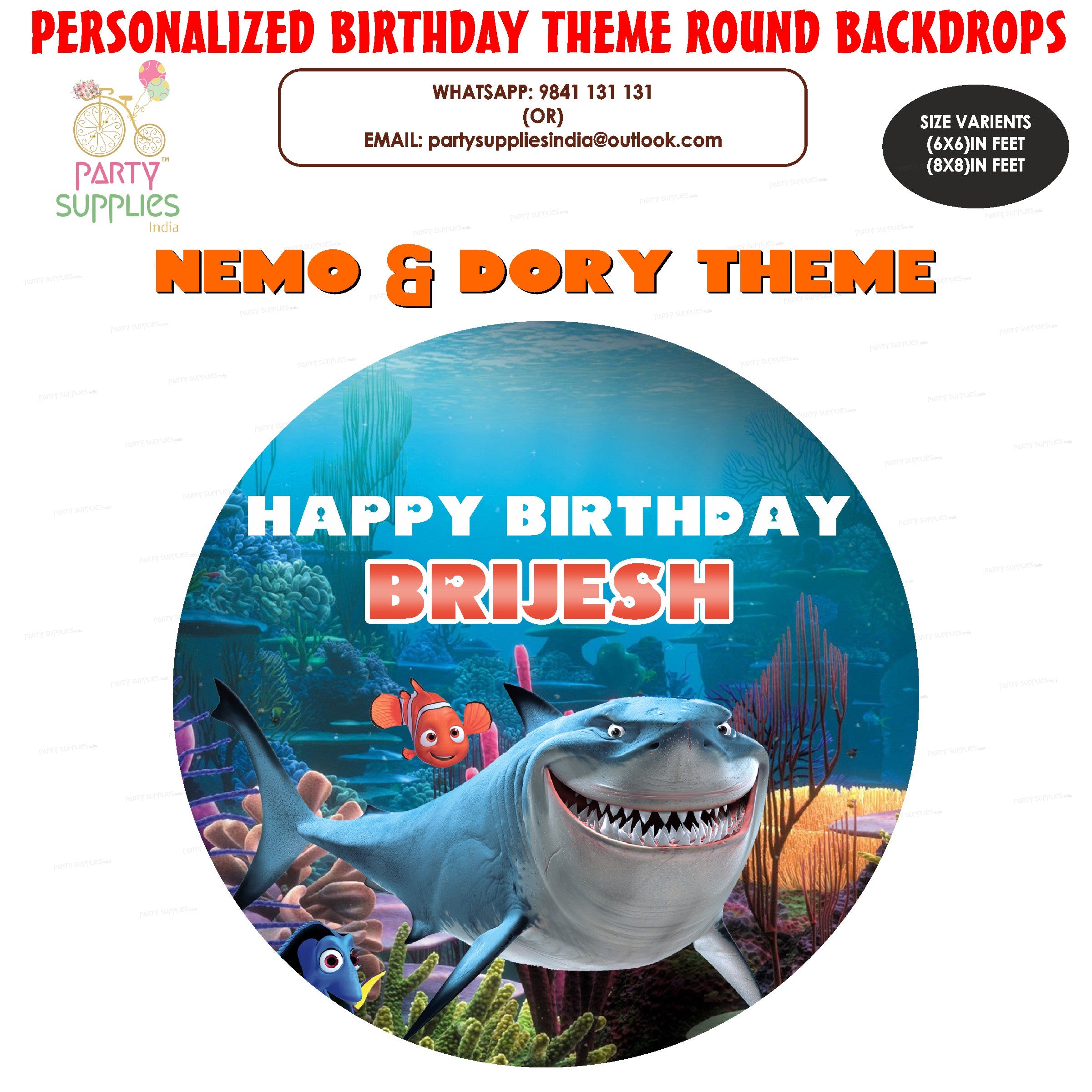 Nemo and Dory Theme Customized Round Backdrop - image 1 of 5 | Party Supplies India