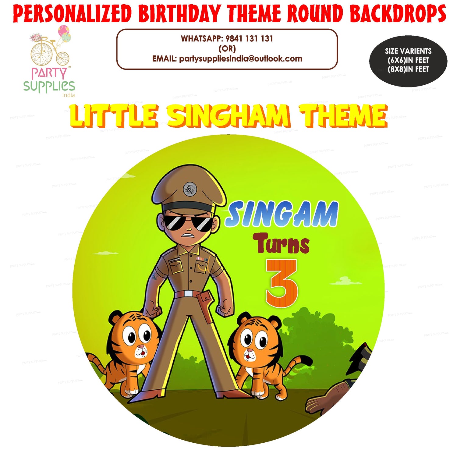 PSI Little Singham Theme Round Backdrop