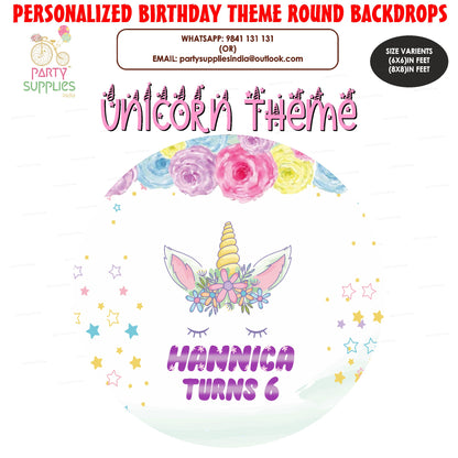 Unicorn Theme Personalized Round Backdrop - image 1 of 4 | Party Supplies India