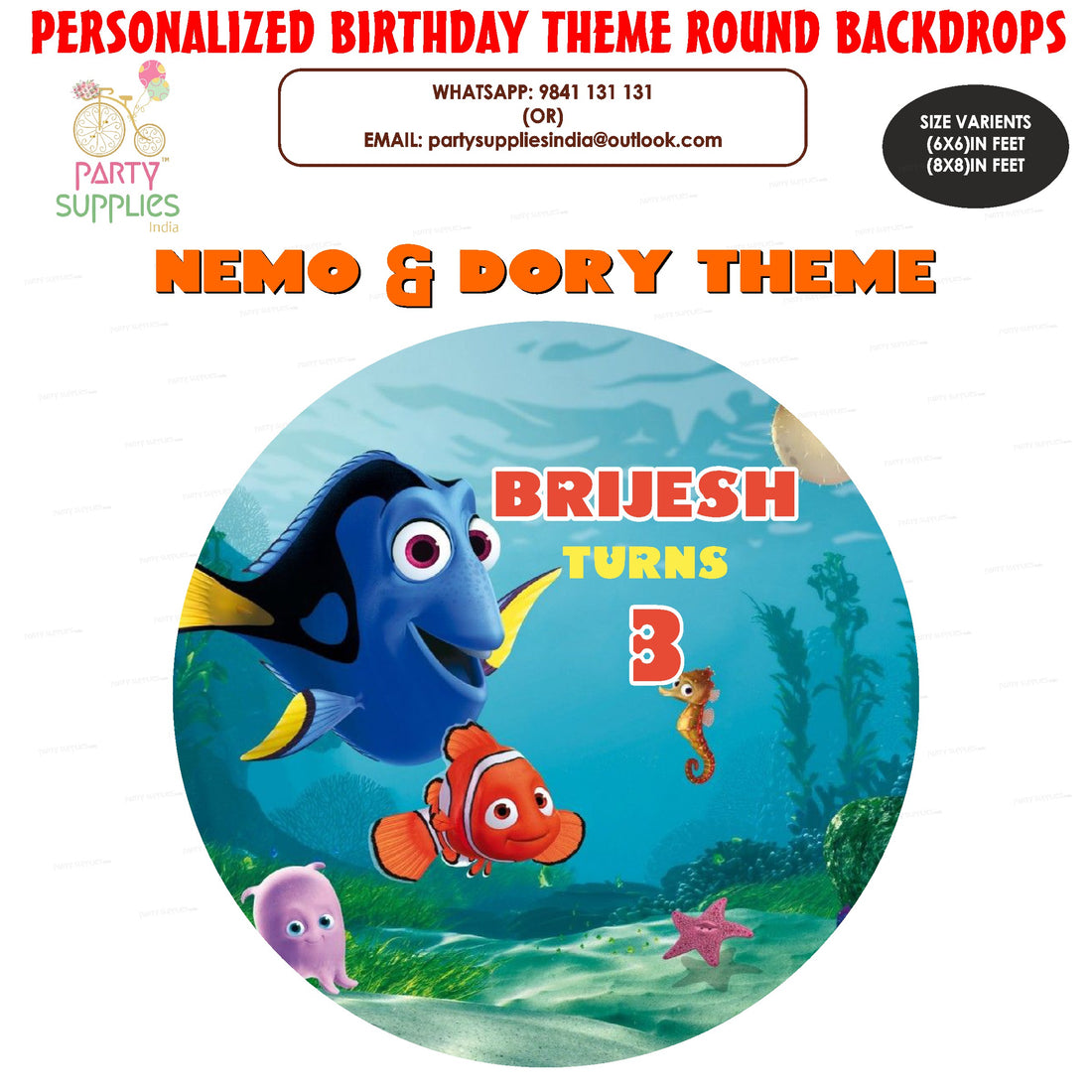 PSI Nemo and Dory Theme Premium Round Backdrop