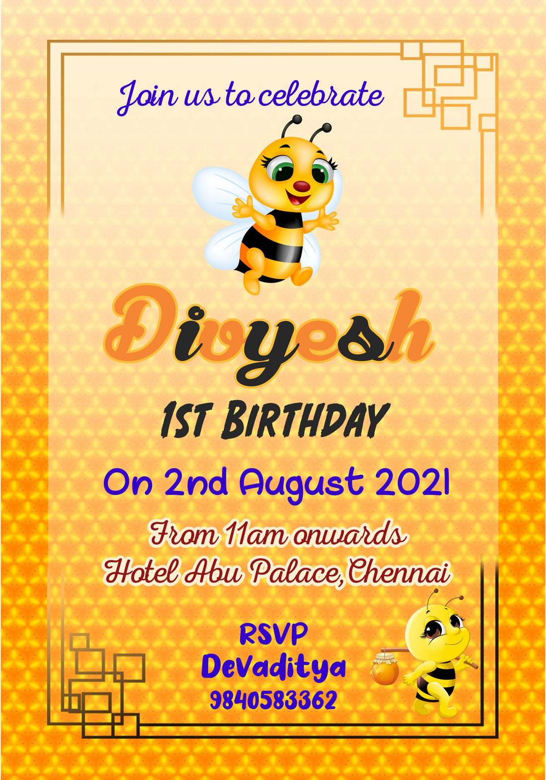 PSI Bumble Bee Theme Classic Invite