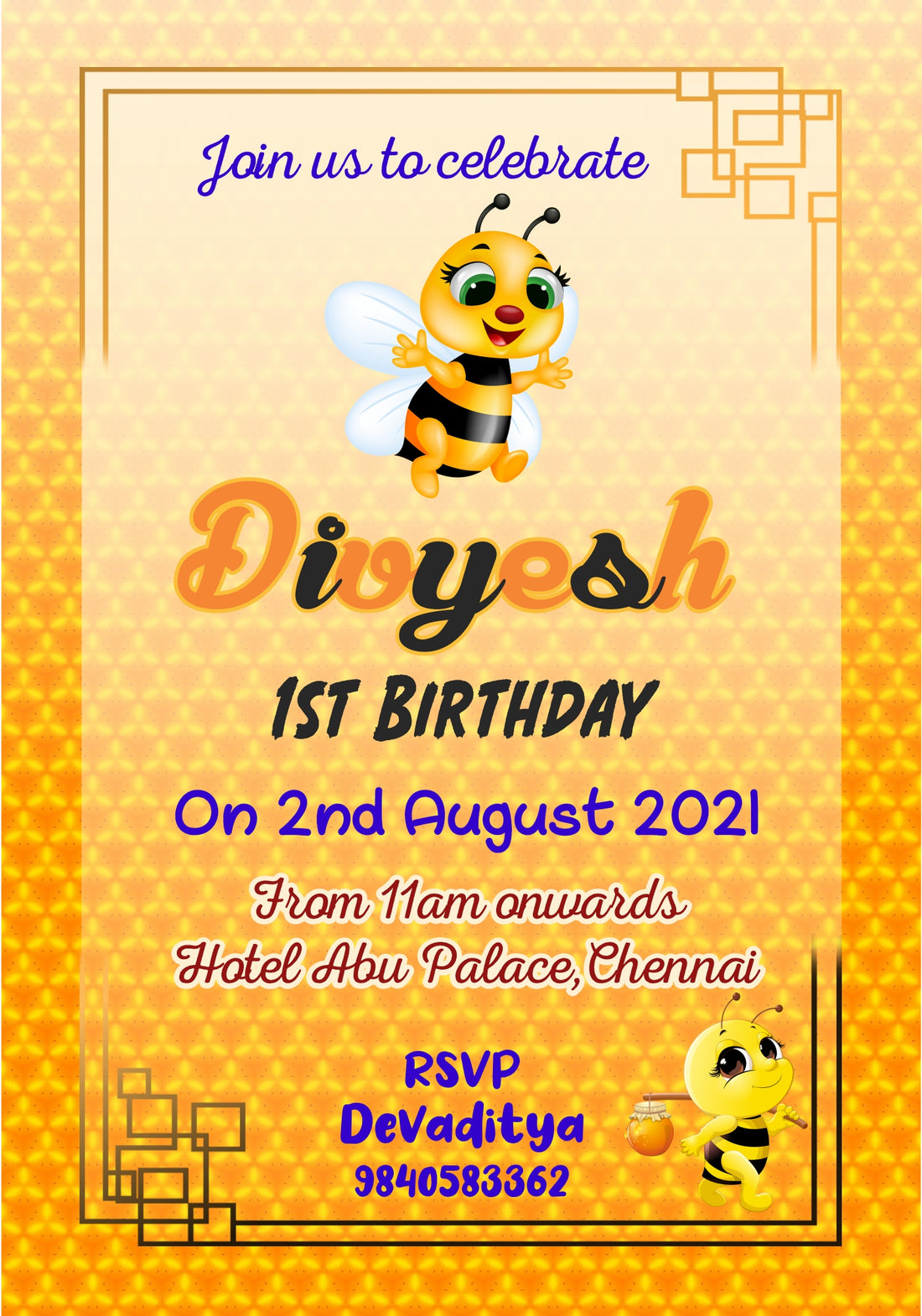 Bumble Bee Theme Classic Invite
