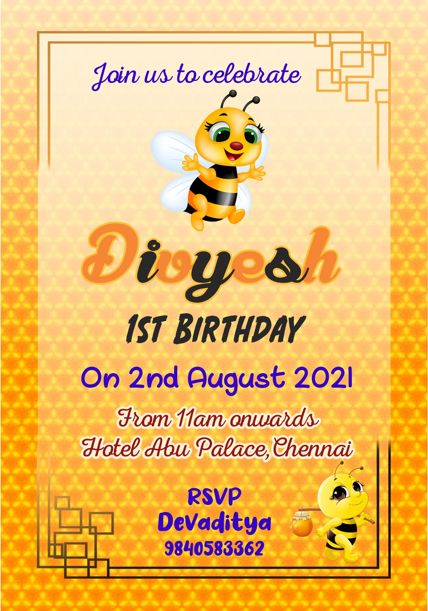 Bumble Bee Theme Classic Invite