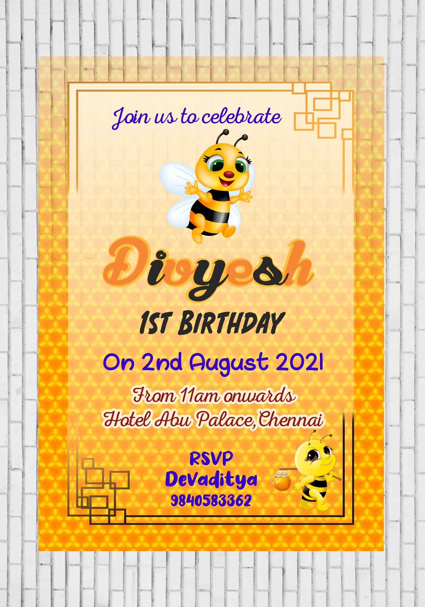 Bumble Bee Theme Classic Invite