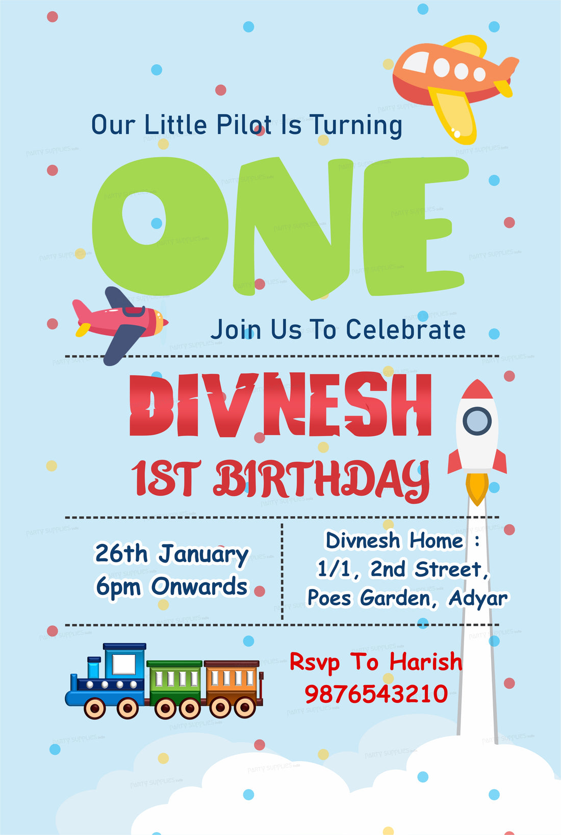 Aeroplane Theme Customized Invite