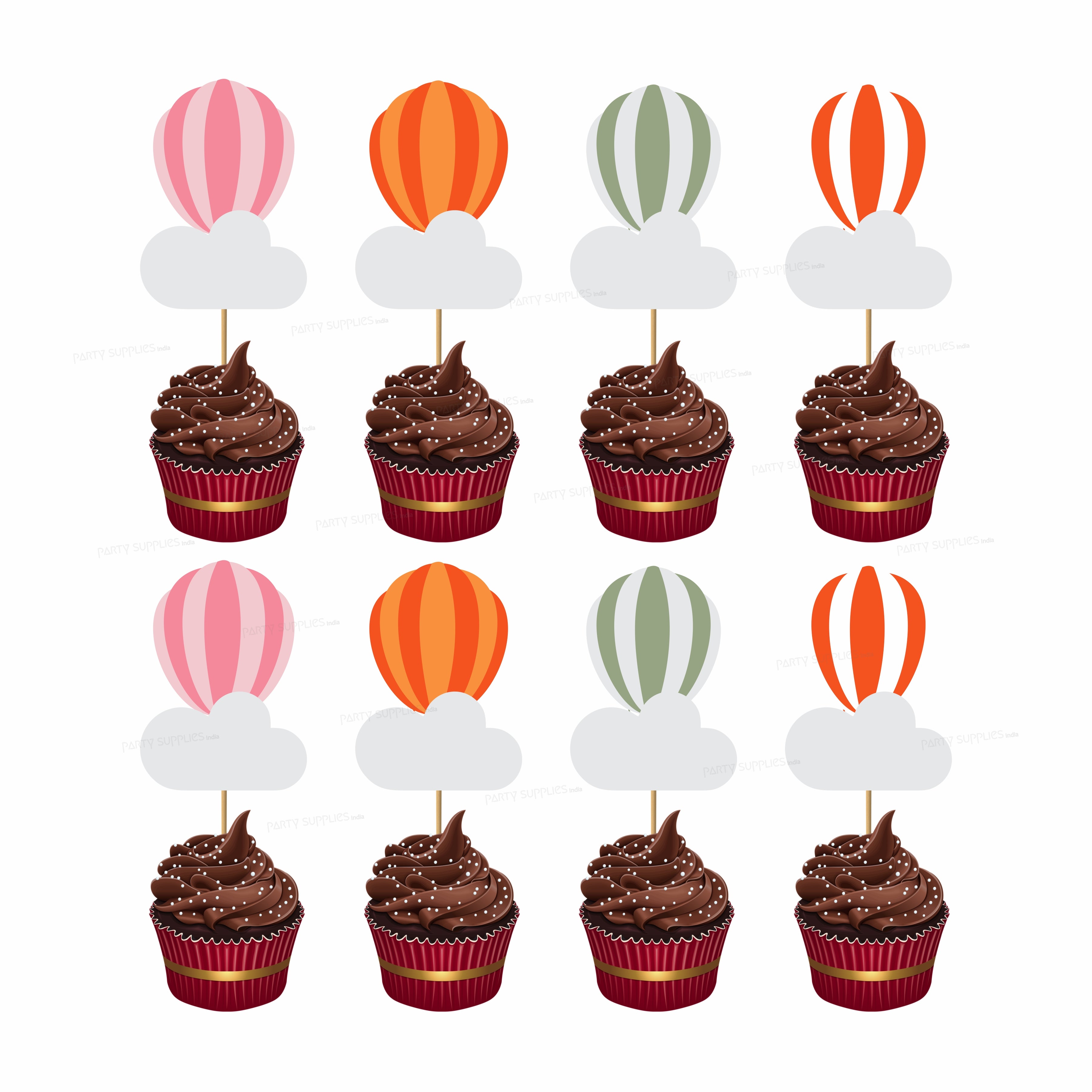 Hot Air Theme Girl Cup Colourfull Cake Topper