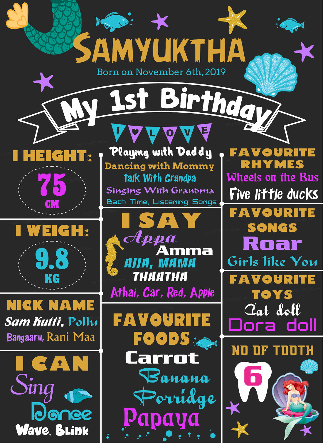 Mermaid Theme Personalized Chalk Board