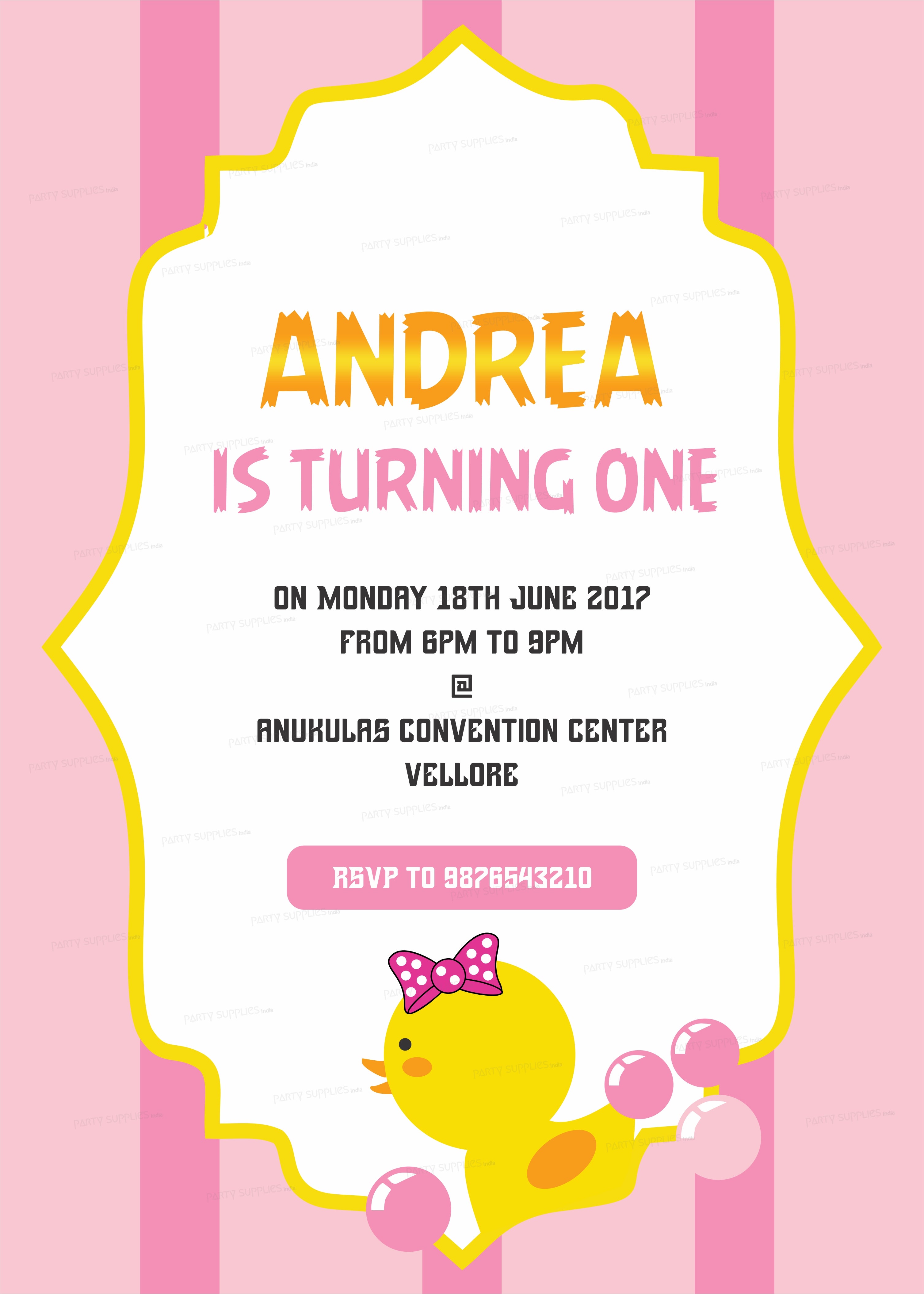 PSI Duck Theme Girl Personalized Invite