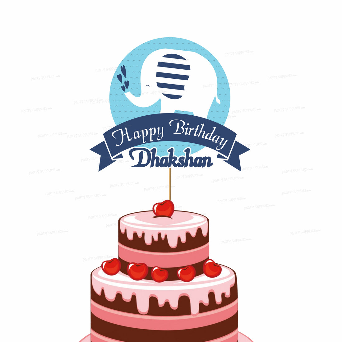 Blue Elephant Theme Customized Cake Topper