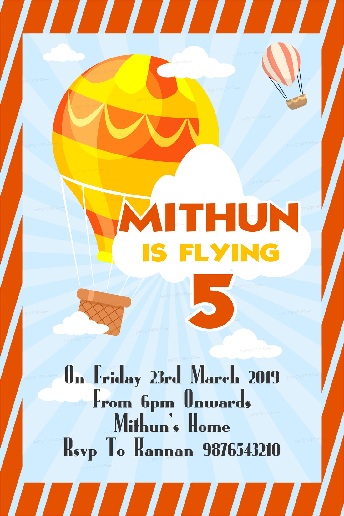 Hot Air Theme Boy Personalized Invite