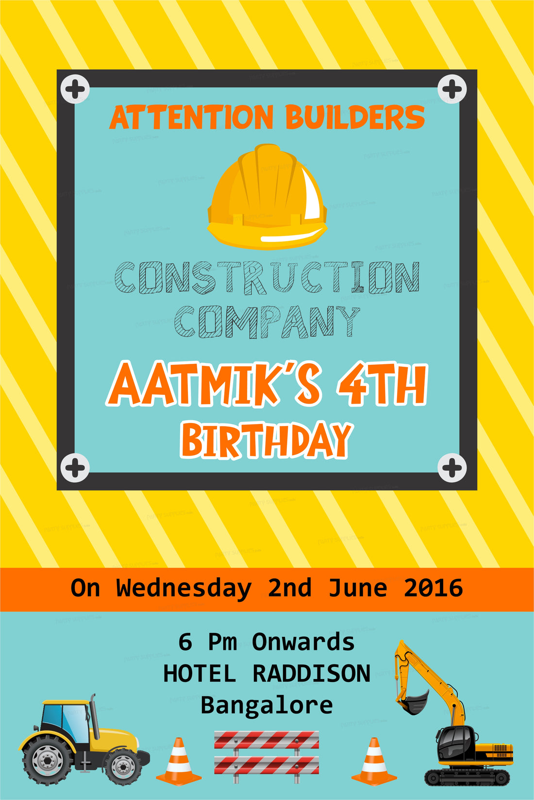 Construction Theme Personalized Invite