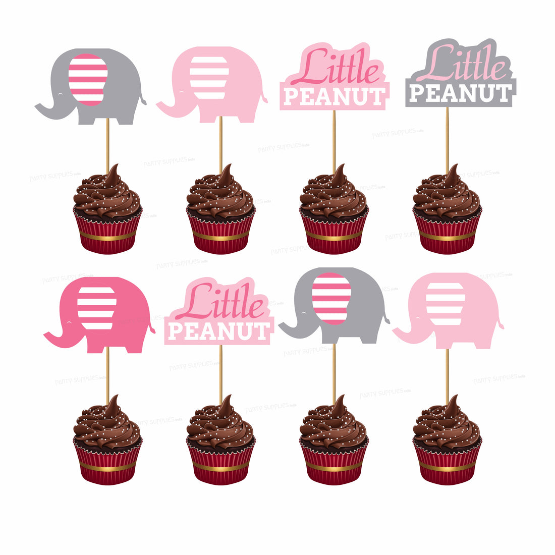 PSI Pink Elephant Theme Customized Cup Cake Topper