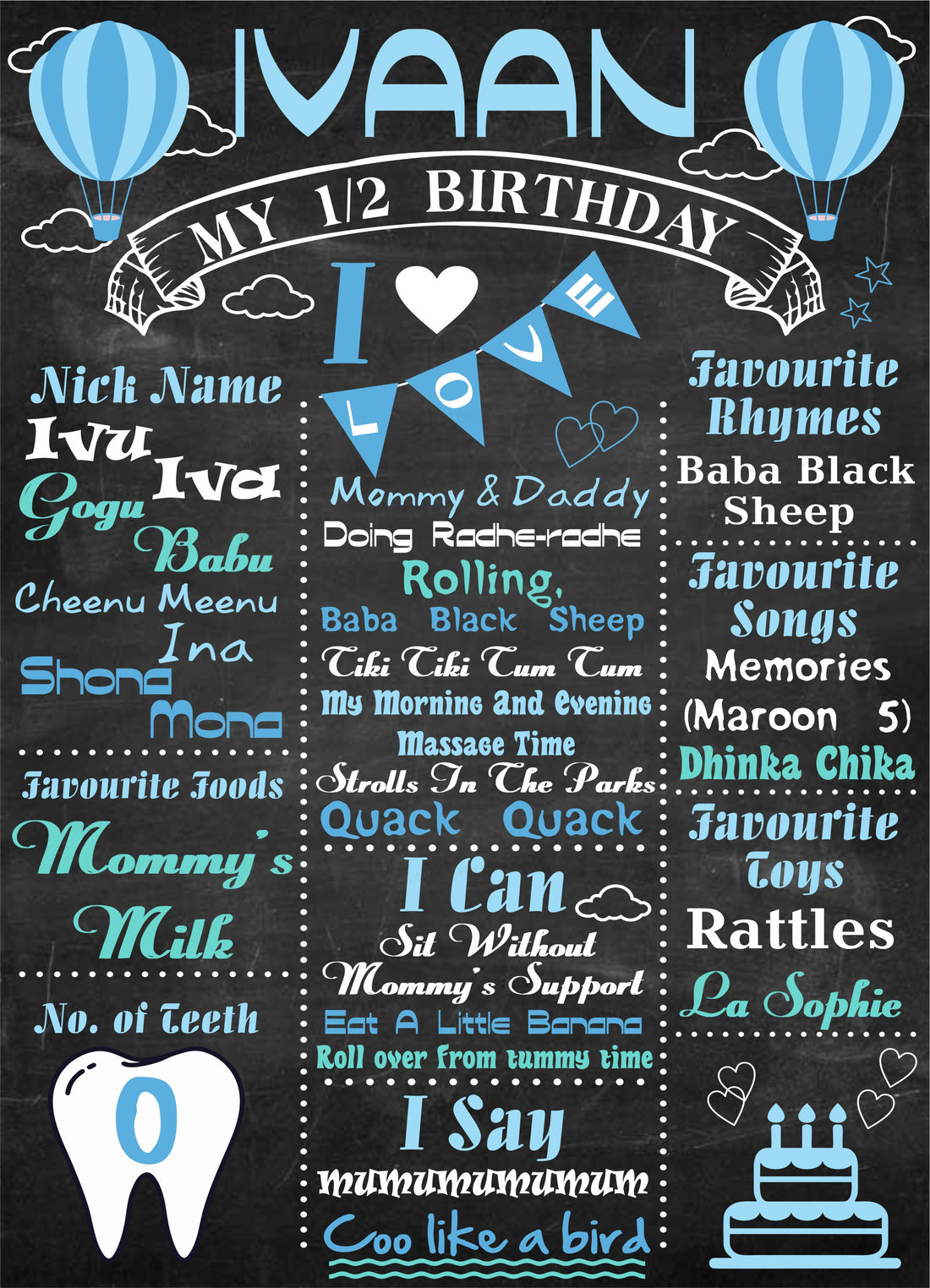 Hot Air Theme Boy Personalized Chalk Board